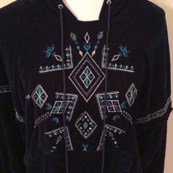 Love Sam Blue Velvet Embroidered Hoodie - Picture 2 of 8